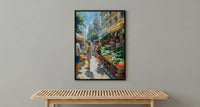Paris Market Art Print, Organic Food Home Decor - Rustic Bread Green Vegetable Summer Setting