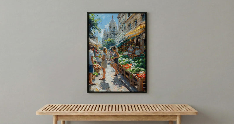 Paris Market Art Print, Organic Food Home Decor - Rustic Bread Green Vegetable Summer Setting