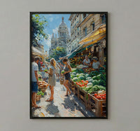 Paris Market Art Print, Organic Food Home Decor - Rustic Bread Green Vegetable Summer Setting