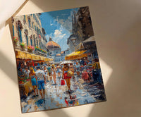 Florence Market City Poster, Italy Leather Home Decor - Vibrant Red Brown Bag Summer Landscape