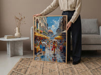 Florence Market City Poster, Italy Leather Home Decor - Vibrant Red Brown Bag Summer Landscape