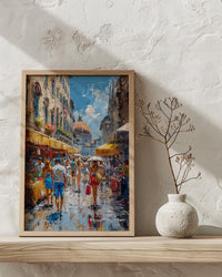 Florence Market City Poster, Italy Leather Home Decor - Vibrant Red Brown Bag Summer Landscape