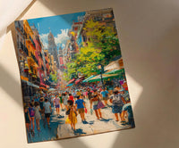 El Rastro Market Poster, Madrid Spain Home Decor - Vibrant Vintage Goods Crowd Summer Scene