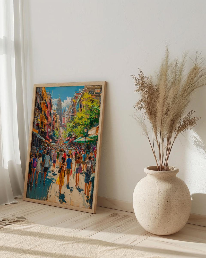 El Rastro Market Poster, Madrid Spain Home Decor - Vibrant Vintage Goods Crowd Summer Scene