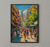 El Rastro Market Poster, Madrid Spain Home Decor - Vibrant Vintage Goods Crowd Summer Scene