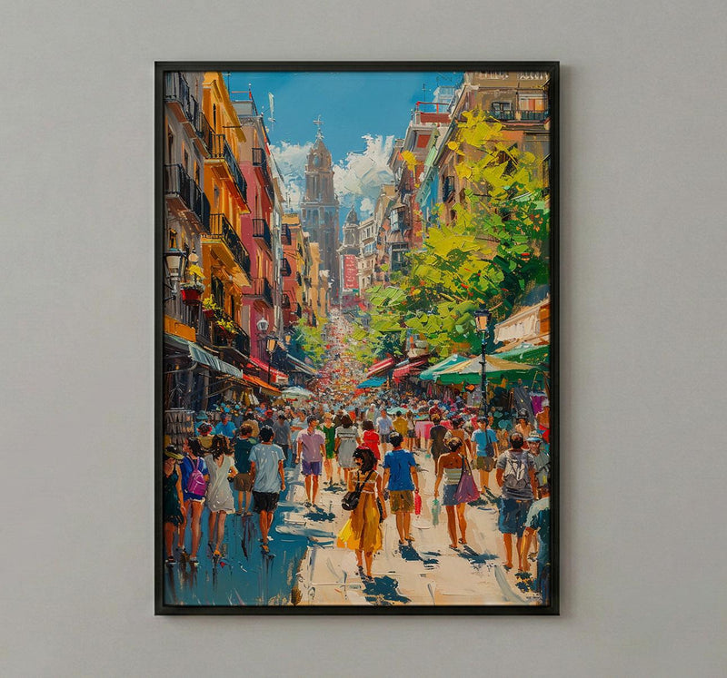 El Rastro Market Poster, Madrid Spain Home Decor - Vibrant Vintage Goods Crowd Summer Scene