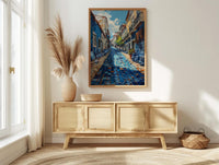Lisbon Market Art Print, Portugal Tile Home Decor - Blue Azulejo Rustic Antique Summer Vibe