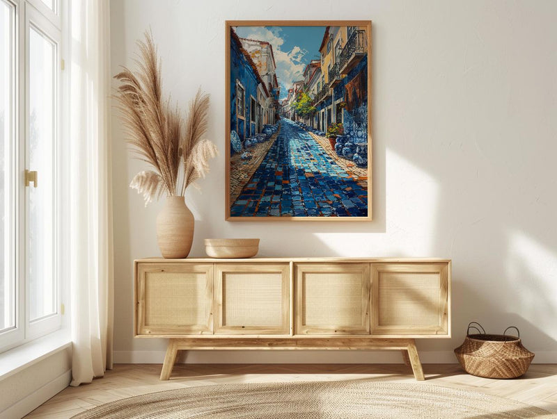 Lisbon Market Art Print, Portugal Tile Home Decor - Blue Azulejo Rustic Antique Summer Vibe