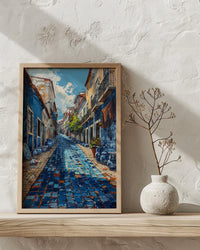 Lisbon Market Art Print, Portugal Tile Home Decor - Blue Azulejo Rustic Antique Summer Vibe
