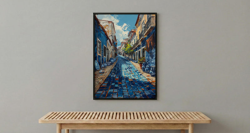 Lisbon Market Art Print, Portugal Tile Home Decor - Blue Azulejo Rustic Antique Summer Vibe
