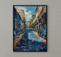 Lisbon Market Art Print, Portugal Tile Home Decor - Blue Azulejo Rustic Antique Summer Vibe