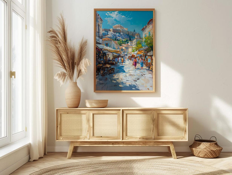 Athens Market Wall Art, Greece Antique Home Decor - Historic Acropolis View Trinket Summer Holiday
