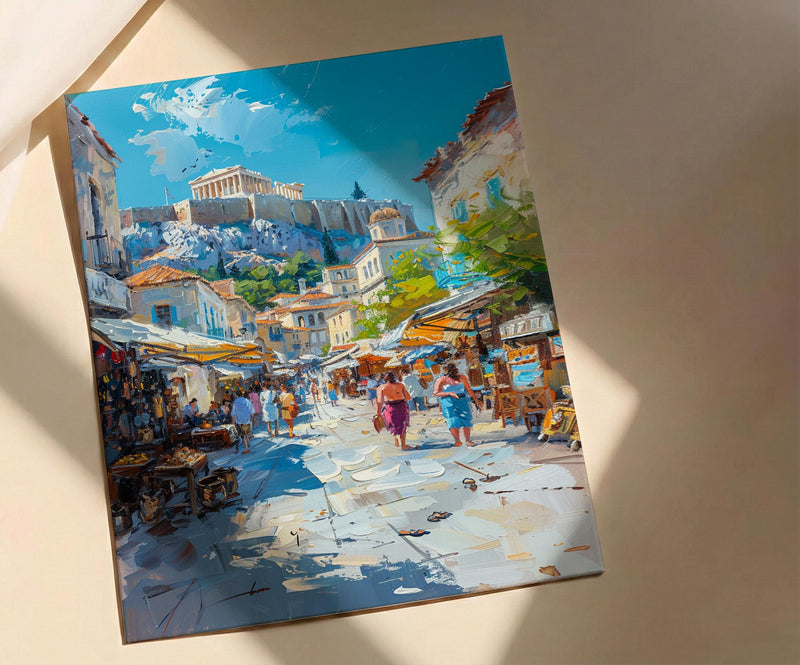 Athens Market Wall Art, Greece Antique Home Decor - Historic Acropolis View Trinket Summer Holiday