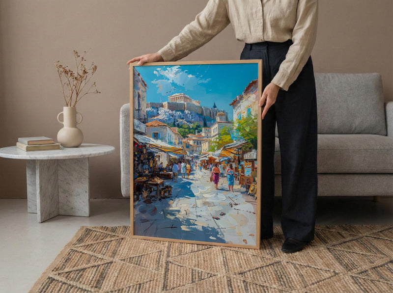 Athens Market Wall Art, Greece Antique Home Decor - Historic Acropolis View Trinket Summer Holiday