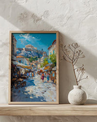 Athens Market Wall Art, Greece Antique Home Decor - Historic Acropolis View Trinket Summer Holiday