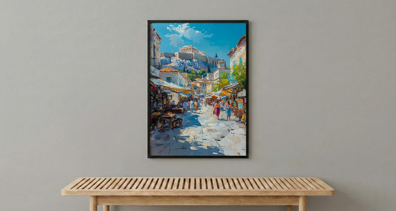 Athens Market Wall Art, Greece Antique Home Decor - Historic Acropolis View Trinket Summer Holiday