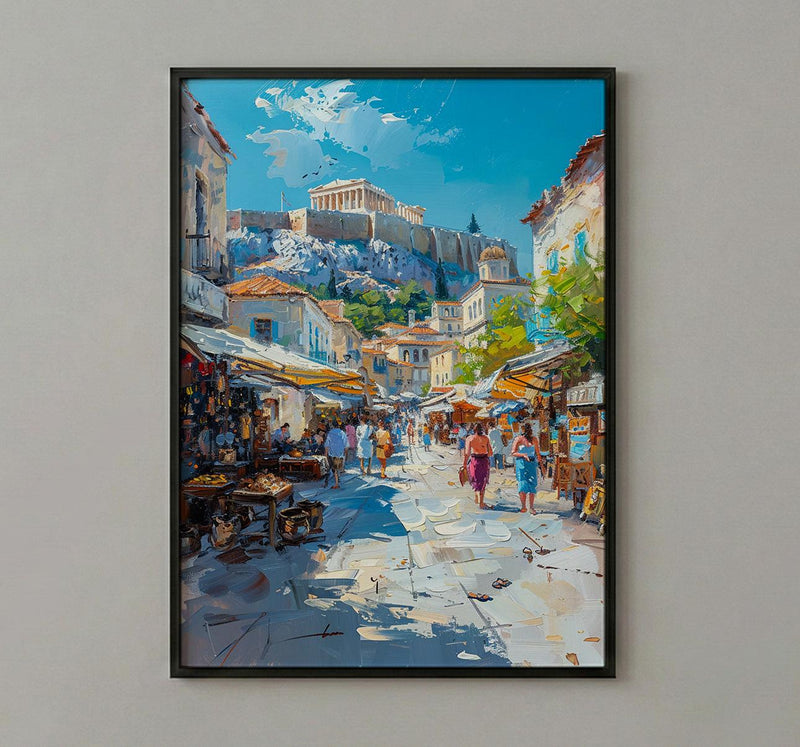 Athens Market Wall Art, Greece Antique Home Decor - Historic Acropolis View Trinket Summer Holiday