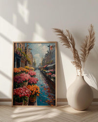 Amsterdam Flower Market Poster, Bloemenmarkt Tulip Home Decor - Vibrant Canal Floating Bulb Summer Artwork