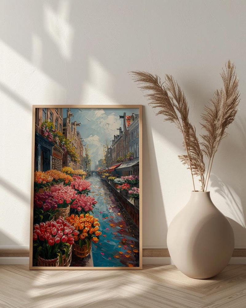 Amsterdam Flower Market Poster, Bloemenmarkt Tulip Home Decor - Vibrant Canal Floating Bulb Summer Artwork
