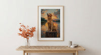 Golden Retriever Dock Wall Art, Lake House Rustic Decor - Bright Summer Sunrise Scene
