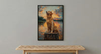 Golden Retriever Dock Wall Art, Lake House Rustic Decor - Bright Summer Sunrise Scene