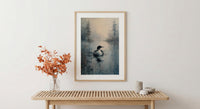Loon Bird Misty Lake Poster, Calm Canadian Wildlife Decor - Deep Blue Summer Water