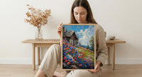 Wild Berry Bush Cabin Poster, Vibrant Summer Nature Decor - Red Blue Fruit Landscape