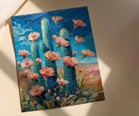 Saguaro Cactus Desert Art Print, Arizona Boho Nature Decor - Pink Summer Flower Bloom