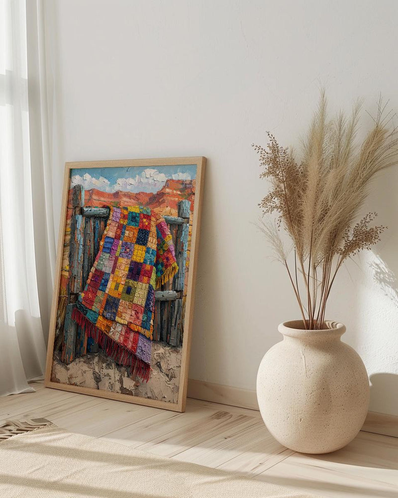 Navajo Blanket Desert Wall Art, Boho Southwestern Room Decor - Colorful Geometric Summer View