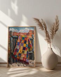 Navajo Blanket Desert Wall Art, Boho Southwestern Room Decor - Colorful Geometric Summer View