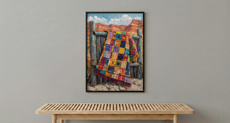Navajo Blanket Desert Wall Art, Boho Southwestern Room Decor - Colorful Geometric Summer View