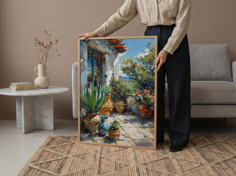 Terracotta Agave Pot Poster, Desert Boho Plant Home Decor - Green Succulent Summer Patio