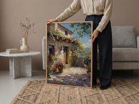 Adobe Courtyard Desert Wall Art, New Mexico Travel Decor - Dramatic Summer Sun Shadow