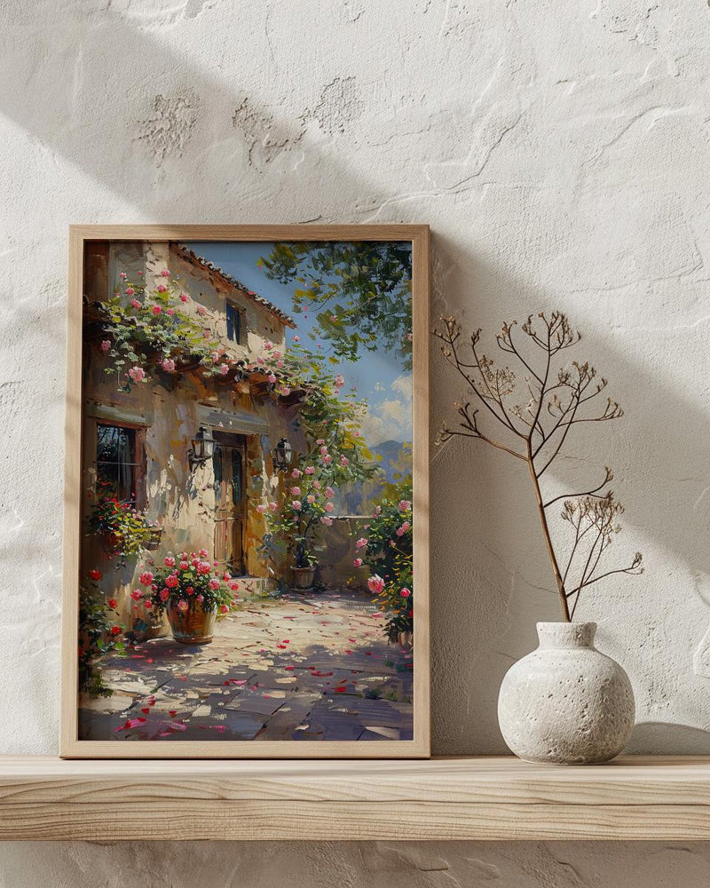 Adobe Courtyard Desert Wall Art, New Mexico Travel Decor - Dramatic Summer Sun Shadow