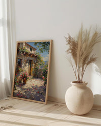 Adobe Courtyard Desert Wall Art, New Mexico Travel Decor - Dramatic Summer Sun Shadow