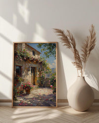 Adobe Courtyard Desert Wall Art, New Mexico Travel Decor - Dramatic Summer Sun Shadow