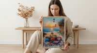 Boho Desert Picnic Poster, Colorful Summer Sunset Room Decor - Vibrant Rug Golden Sand