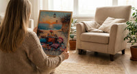 Boho Desert Picnic Poster, Colorful Summer Sunset Room Decor - Vibrant Rug Golden Sand