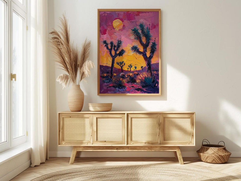 Joshua Tree Sunset Art Print, California Desert Nature Decor - Pastel Pink Purple Sky