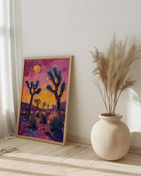 Joshua Tree Sunset Art Print, California Desert Nature Decor - Pastel Pink Purple Sky