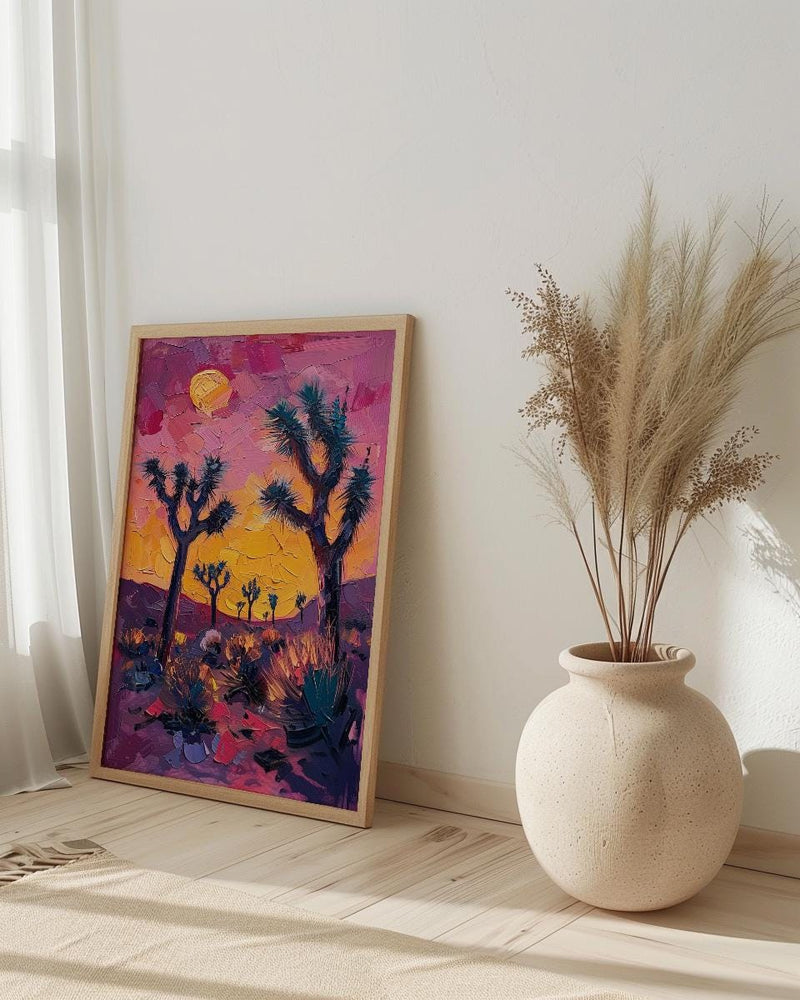 Joshua Tree Sunset Art Print, California Desert Nature Decor - Pastel Pink Purple Sky