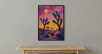 Joshua Tree Sunset Art Print, California Desert Nature Decor - Pastel Pink Purple Sky