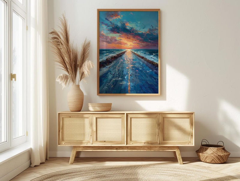 Endless Desert Road Poster, Classic Americana Highway Travel Decor - Shimmering Summer Heat Wave