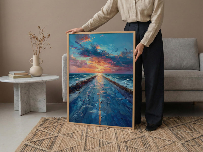 Endless Desert Road Poster, Classic Americana Highway Travel Decor - Shimmering Summer Heat Wave