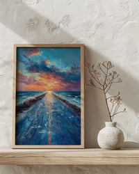 Endless Desert Road Poster, Classic Americana Highway Travel Decor - Shimmering Summer Heat Wave