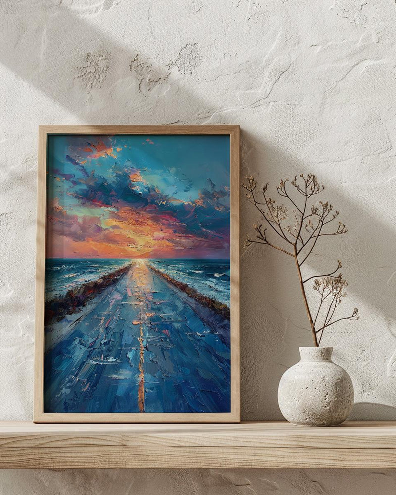 Endless Desert Road Poster, Classic Americana Highway Travel Decor - Shimmering Summer Heat Wave