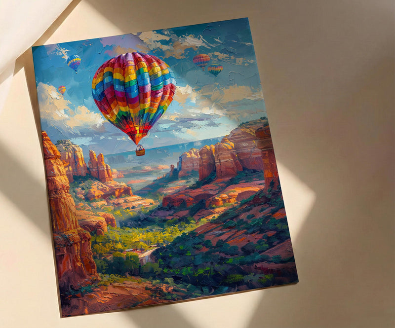 Sedona Hot Air Balloon Art Print, Arizona Nature Decor - Majestic Red Rock Summer