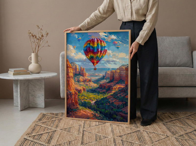 Sedona Hot Air Balloon Art Print, Arizona Nature Decor - Majestic Red Rock Summer