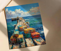 Lobster Trap Coastal Art Print, Maine Pier Nautical Decor - Colorful Buoy Summer Ocean