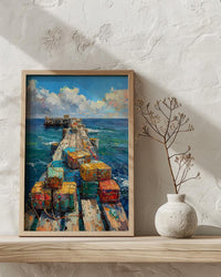 Lobster Trap Coastal Art Print, Maine Pier Nautical Decor - Colorful Buoy Summer Ocean